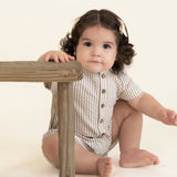 Brown Stripes | Organic Short Bubble Romper | Milk & Baby