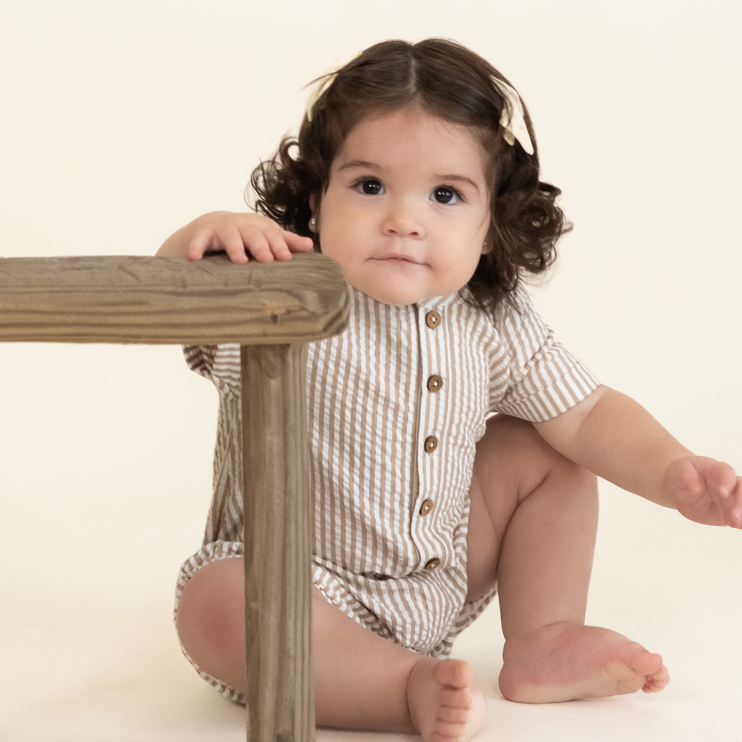 Brown Stripes | Organic Short Bubble Romper | Milk & Baby