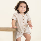 Brown Stripes | Organic Short Bubble Romper | Milk & Baby