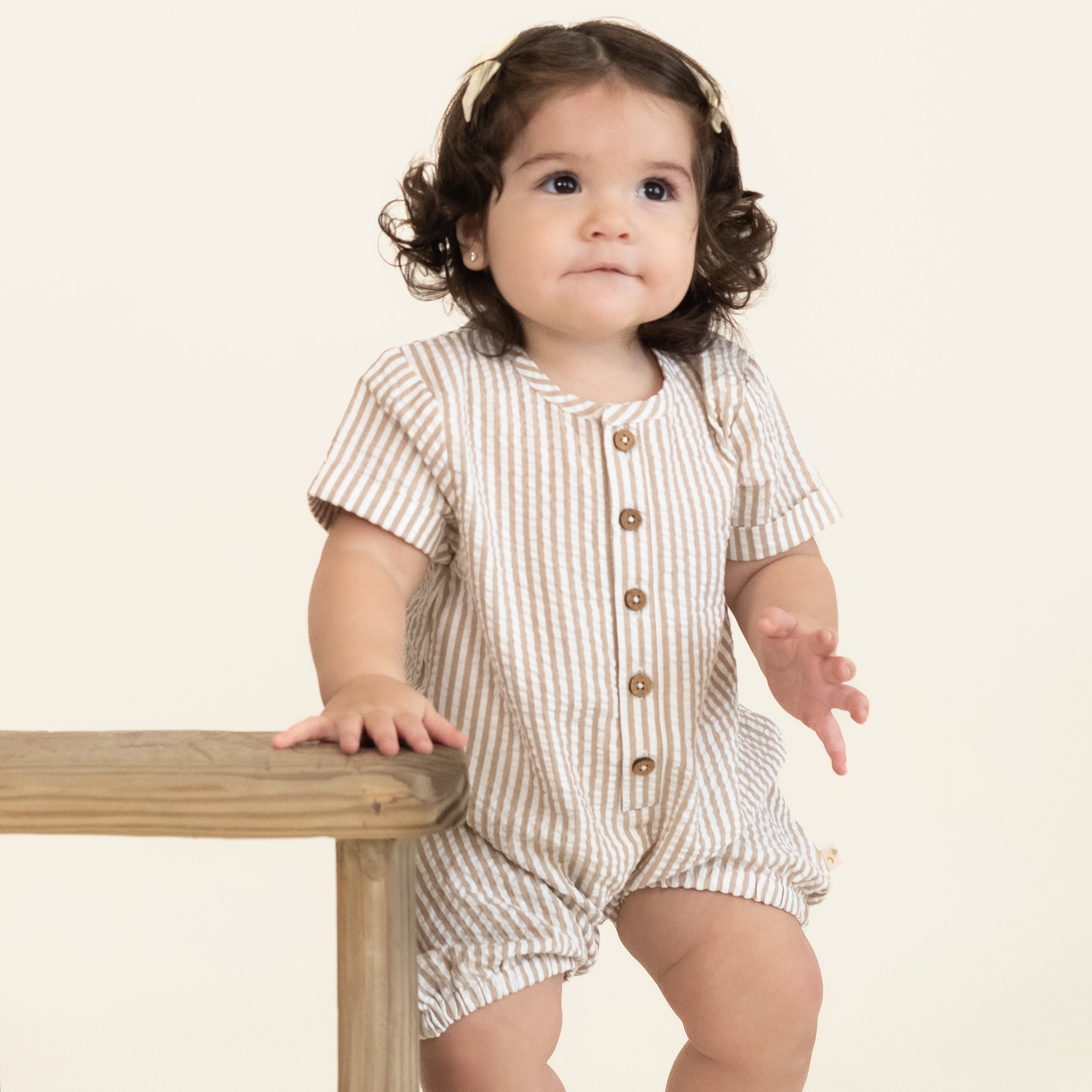 Brown Stripes | Organic Short Bubble Romper | Milk & Baby