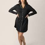 Clea Bamboo Long Sleeve Sleep Shirt | Black | Milk & Baby
