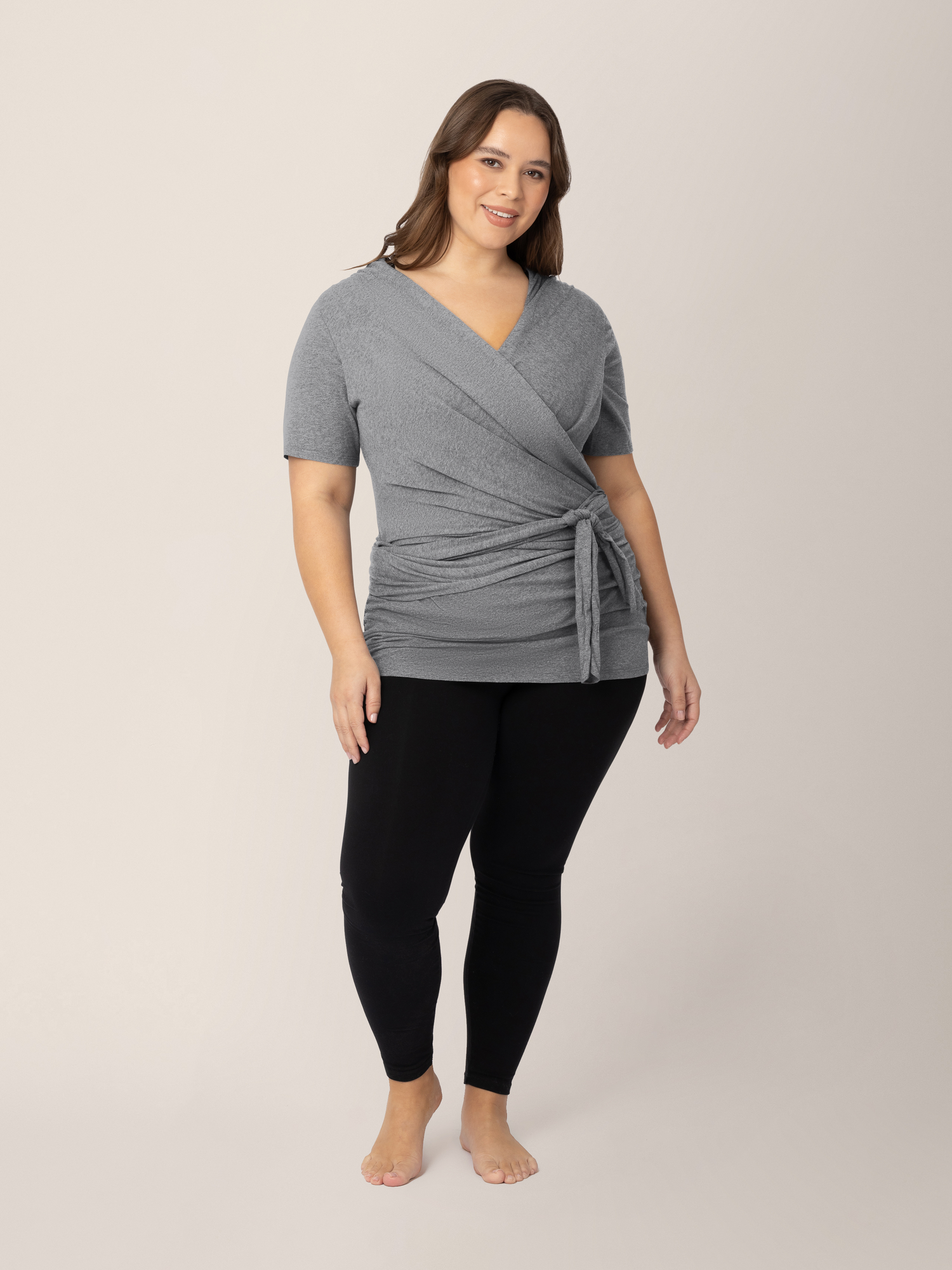 Organic Cotton Skin to Skin Short Sleeve Wrap Top | Charcoal Grey Heather | Milk & Baby