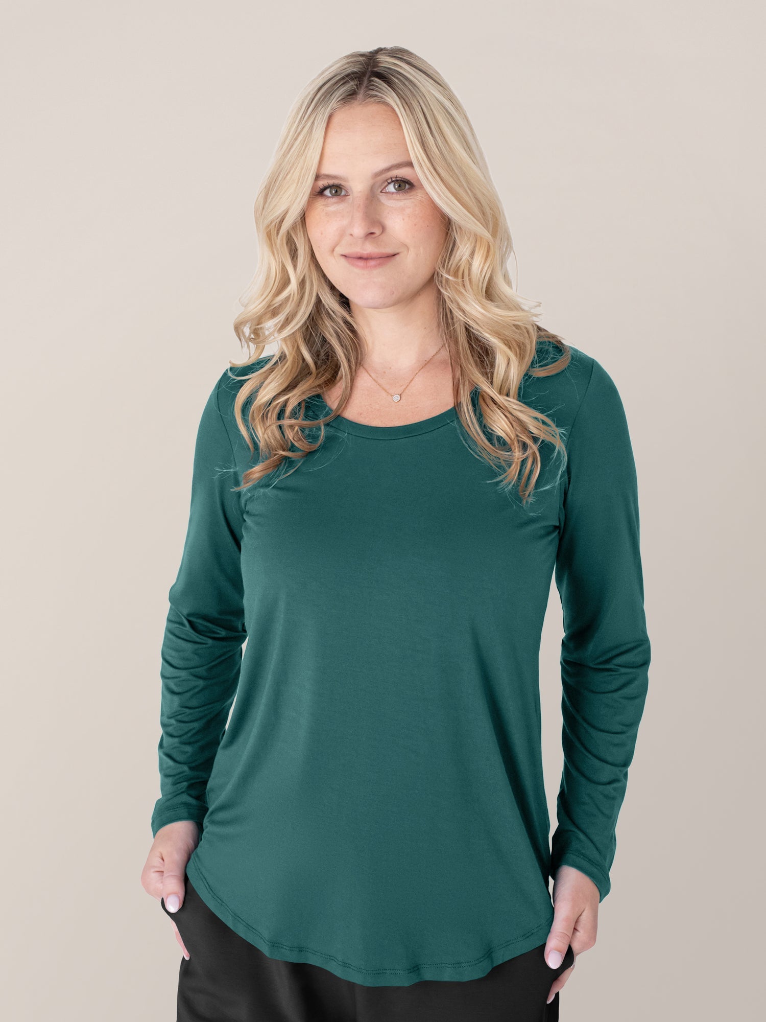 Bamboo Maternity & Nursing Long Sleeve T-shirt | Evergreen | Milk & Baby