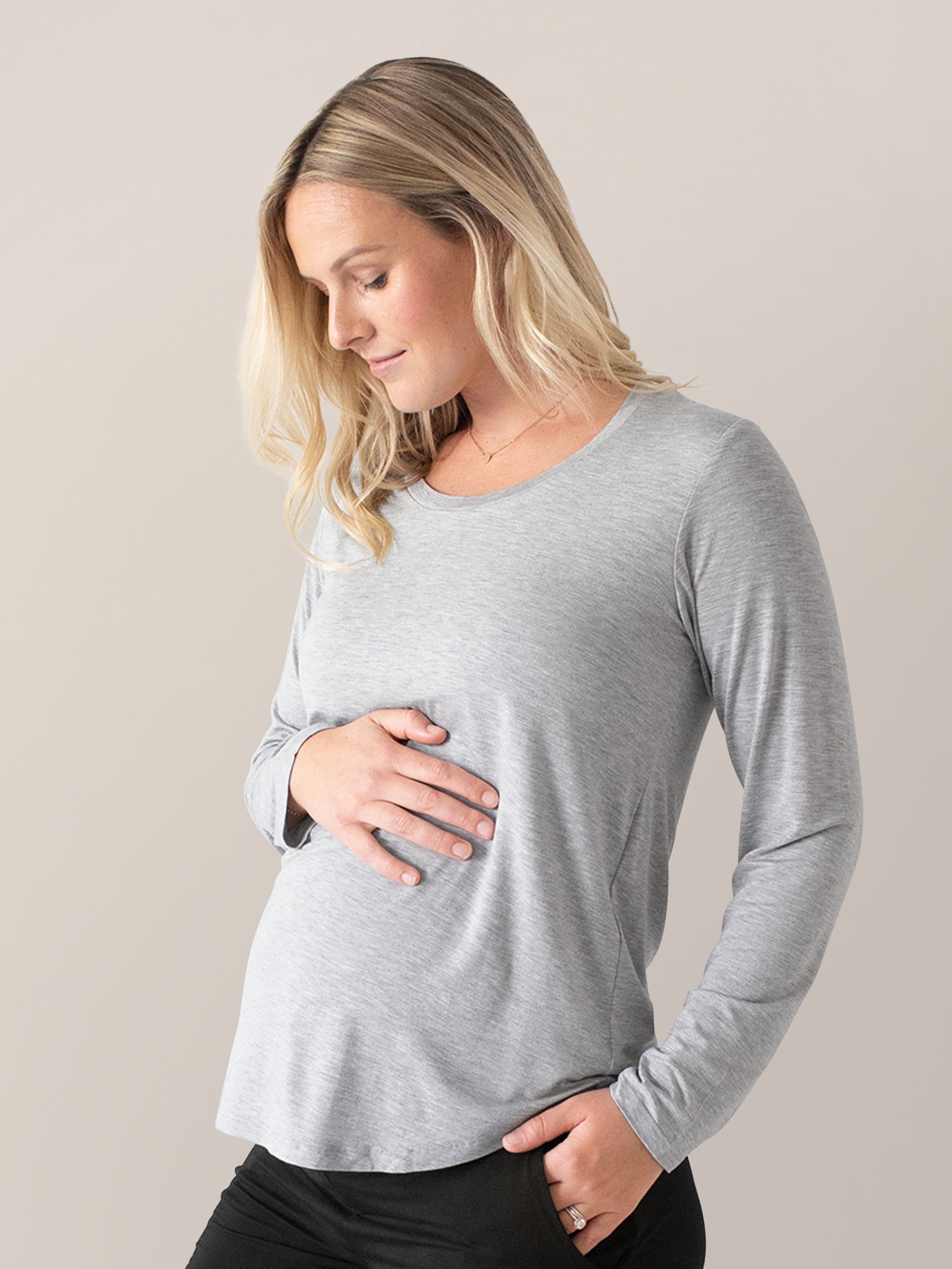 Bamboo Maternity & Nursing Long Sleeve T-shirt | Grey Heather | Milk & Baby