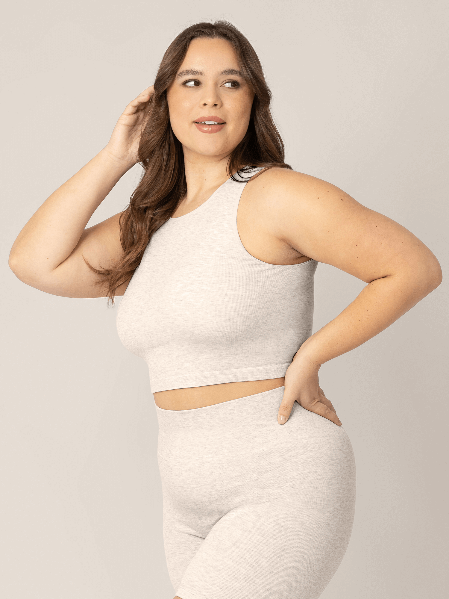 Sublime® Bamboo Maternity & Nursing Longline Bra Top | Oatmeal Heather | Milk & Baby