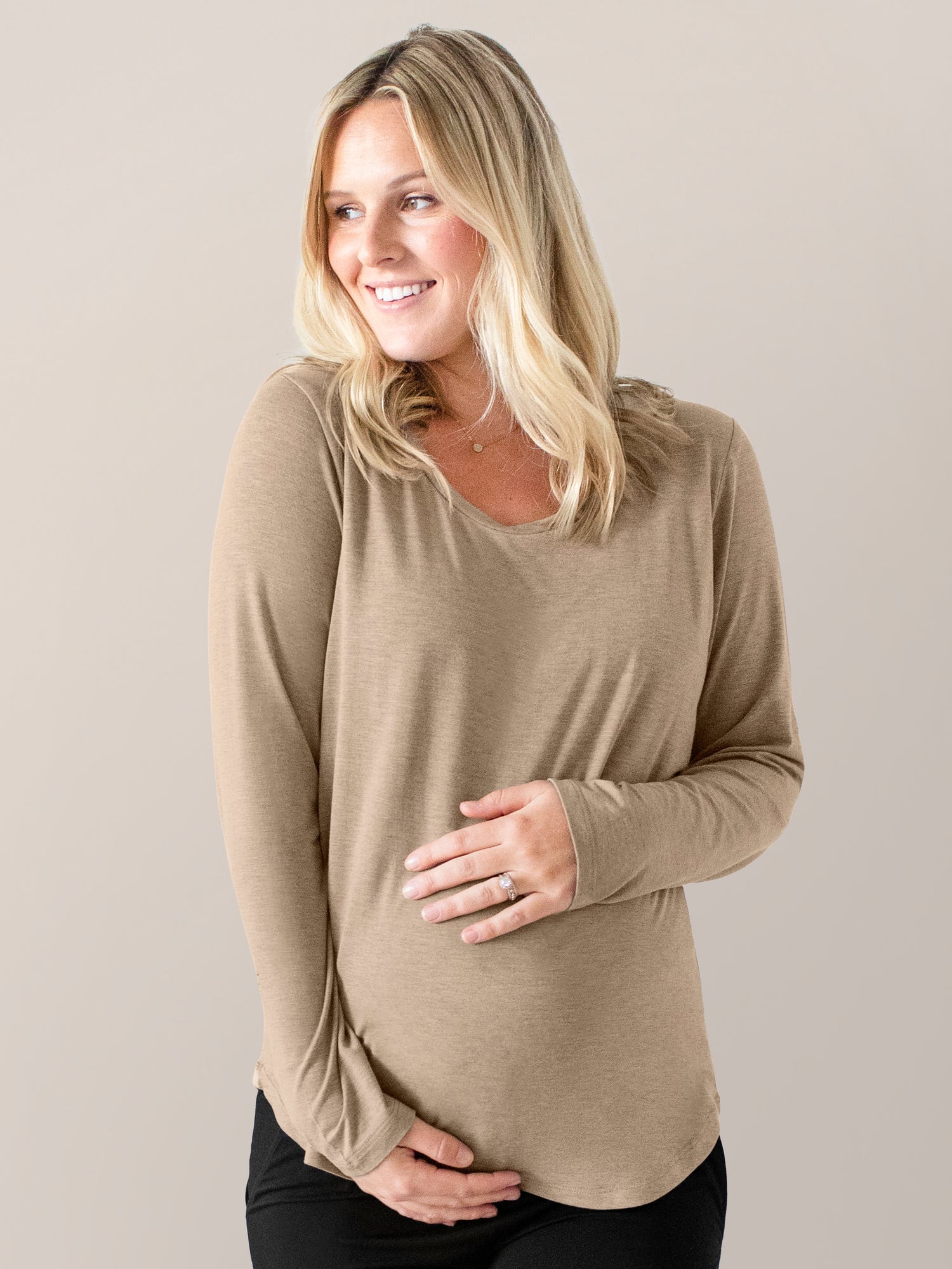 Bamboo Maternity & Nursing Long Sleeve T-shirt | Wheat | Milk & Baby