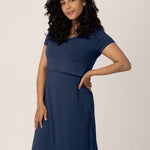 Eleanora Bamboo Maternity & Nursing Dress | Navy Heather | Milk & Baby