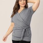 Organic Cotton Skin to Skin Short Sleeve Wrap Top | Charcoal Grey Heather | Milk & Baby