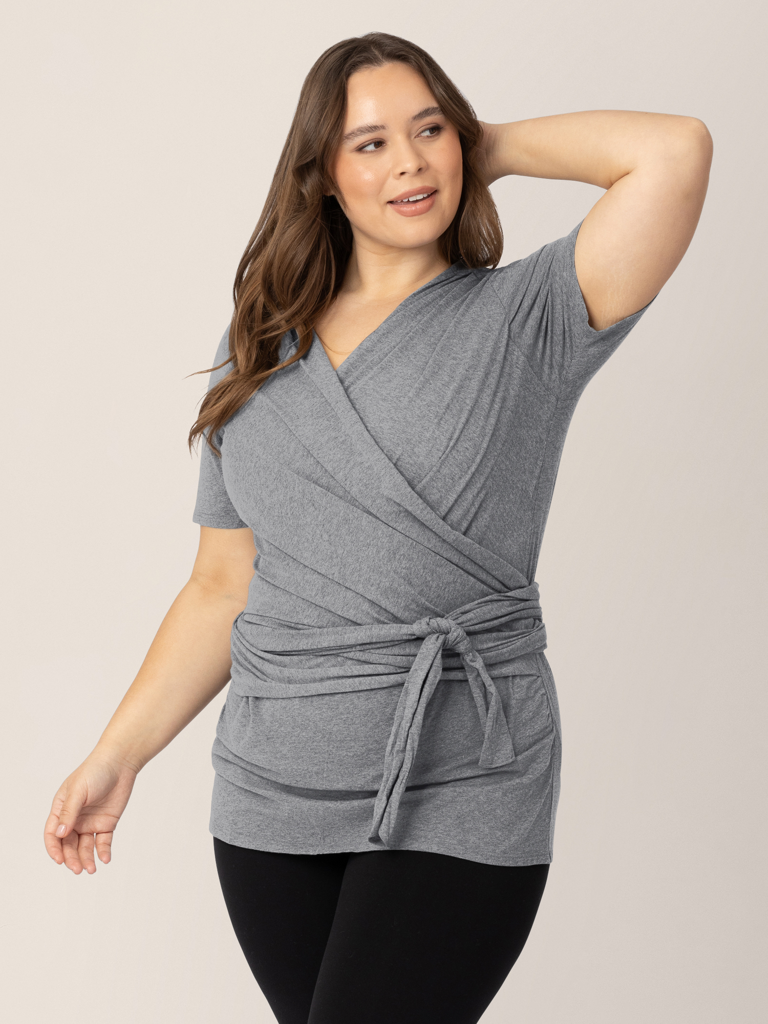 Organic Cotton Skin to Skin Short Sleeve Wrap Top | Charcoal Grey Heather | Milk & Baby
