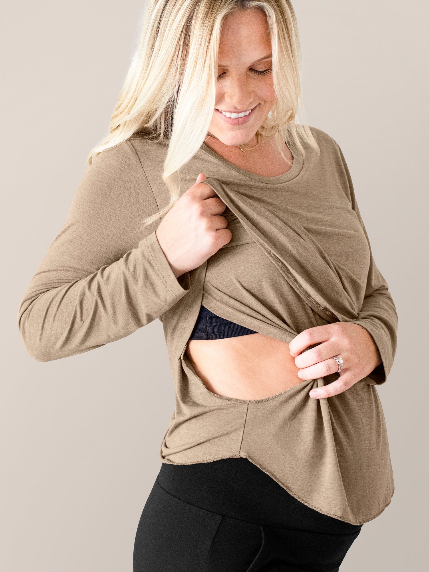 Bamboo Maternity & Nursing Long Sleeve T-shirt | Wheat | Milk & Baby