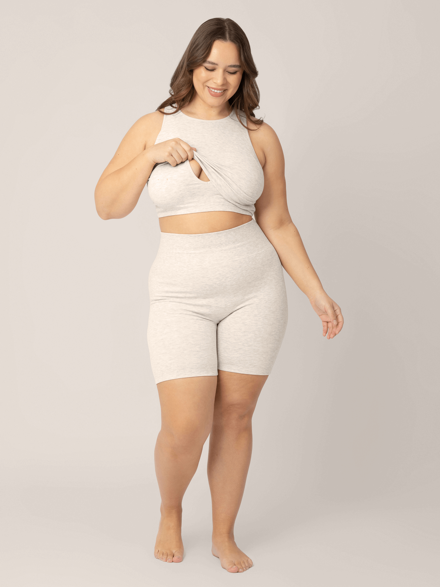 Sublime® Bamboo Maternity & Nursing Longline Bra Top | Oatmeal Heather | Milk & Baby