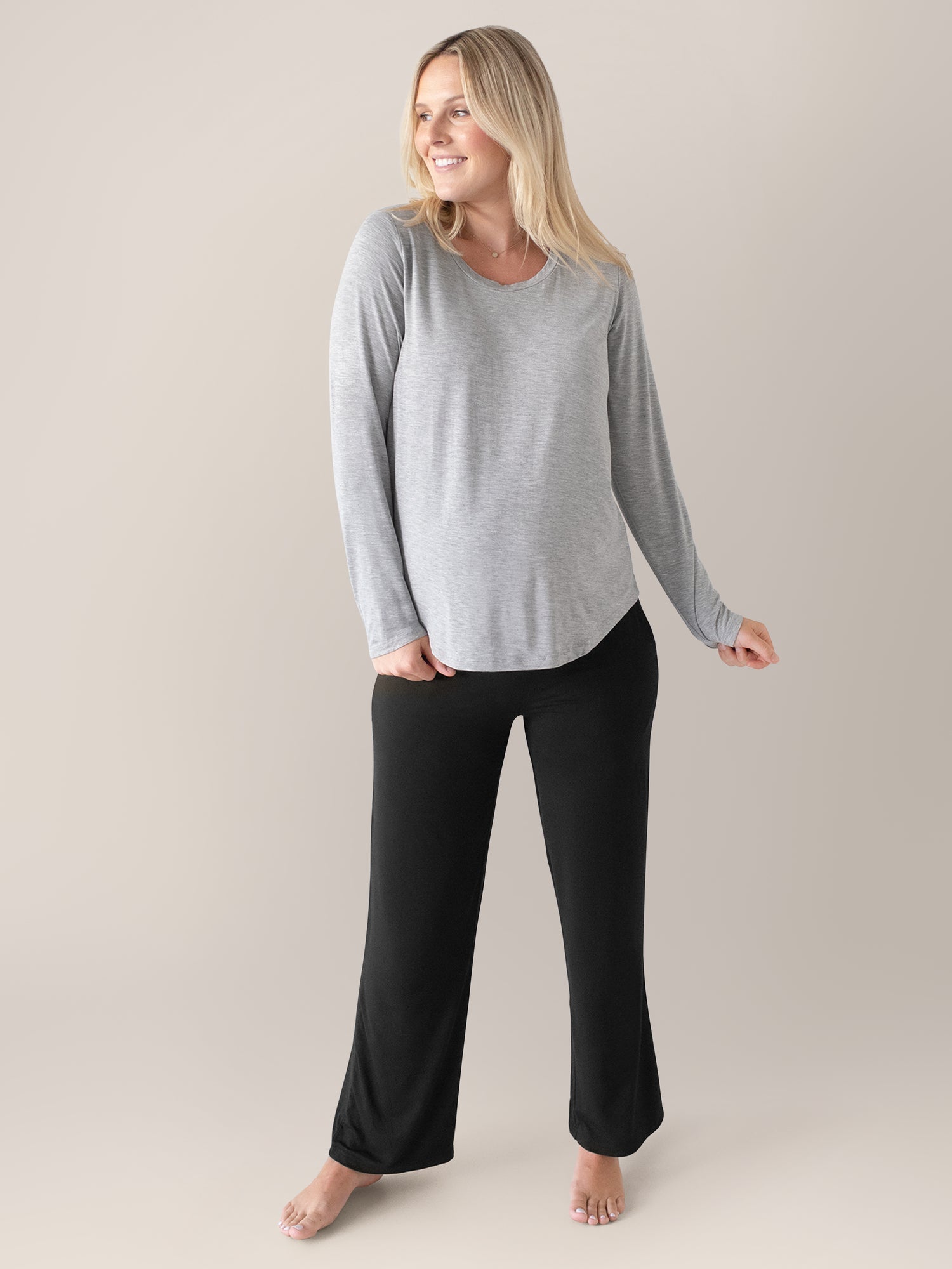 Bamboo Maternity & Nursing Long Sleeve T-shirt | Grey Heather | Milk & Baby