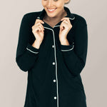 Clea Bamboo Long Sleeve Pajama Set | Black | Milk & Baby