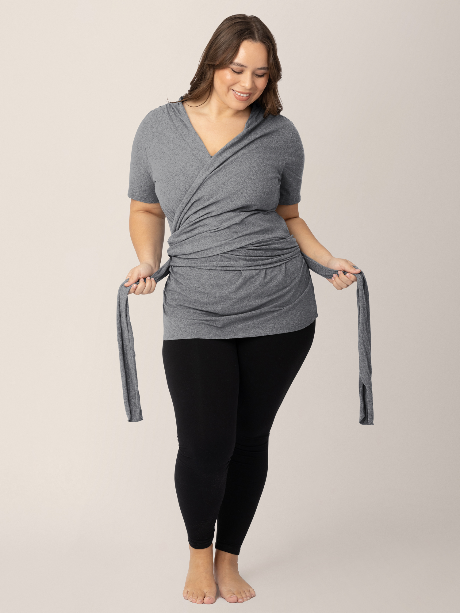 Organic Cotton Skin to Skin Short Sleeve Wrap Top | Charcoal Grey Heather | Milk & Baby