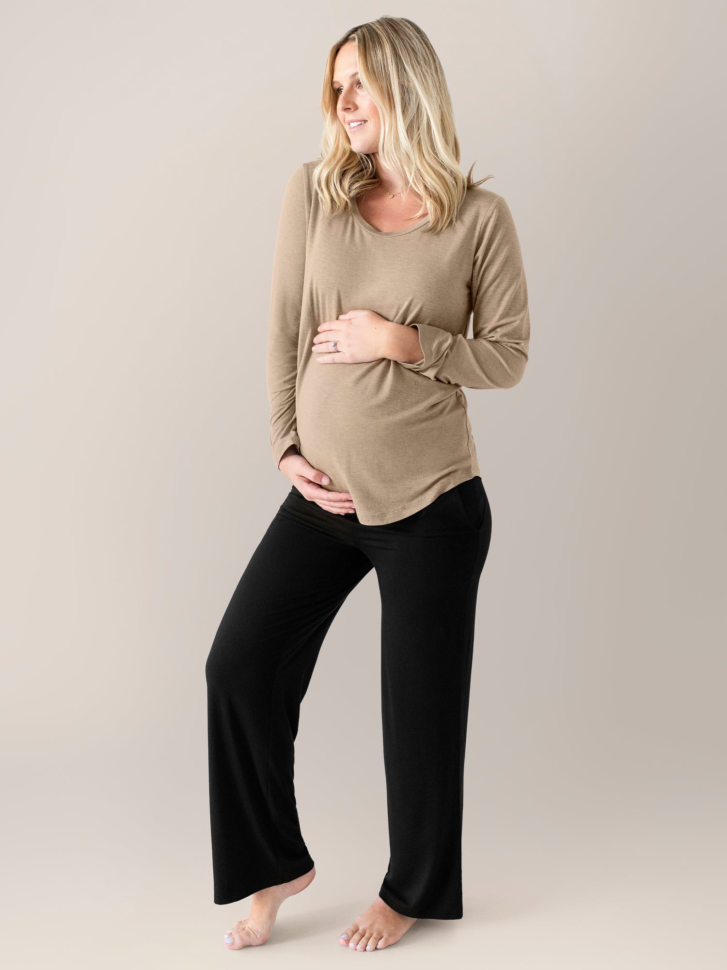 Bamboo Maternity & Nursing Long Sleeve T-shirt | Wheat | Milk & Baby