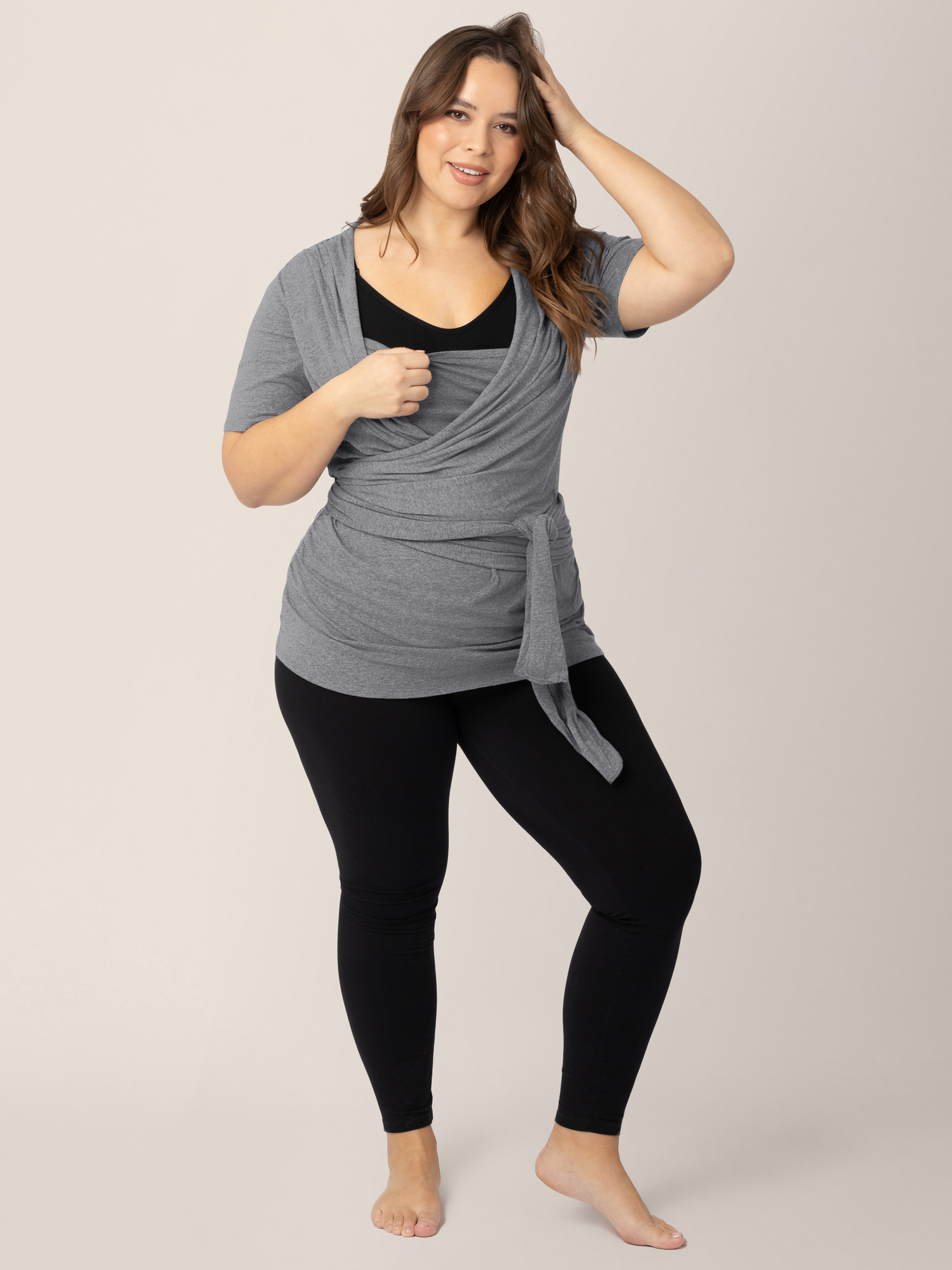 Organic Cotton Skin to Skin Short Sleeve Wrap Top | Charcoal Grey Heather | Milk & Baby