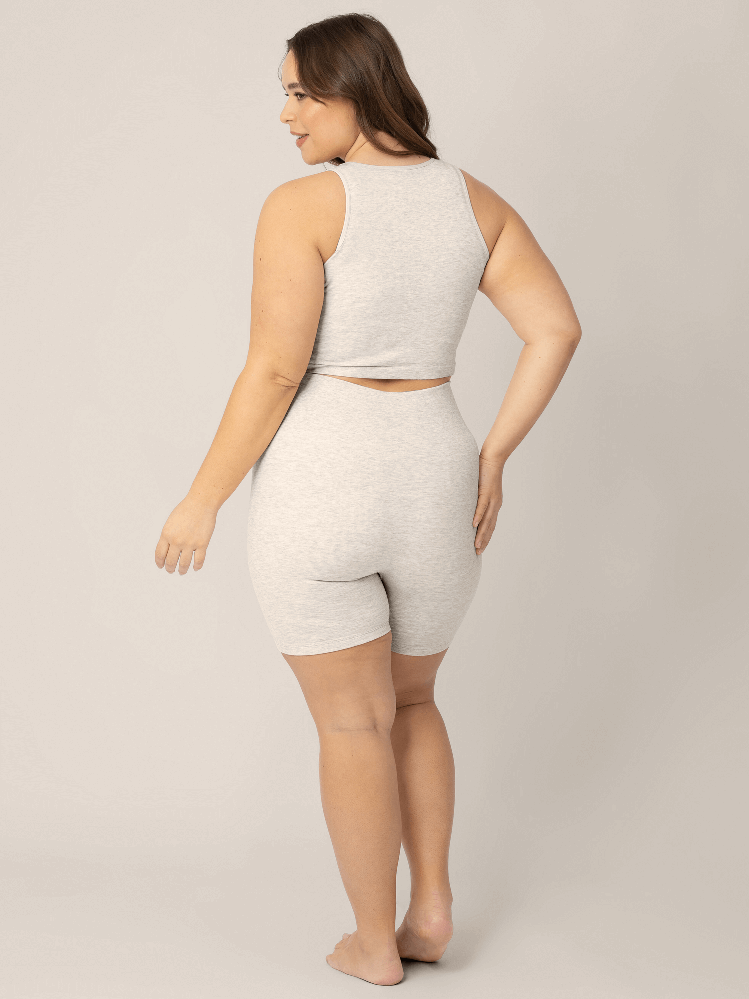 Sublime® Bamboo Maternity & Postpartum Bike Short | Oatmeal Heather | Milk & Baby