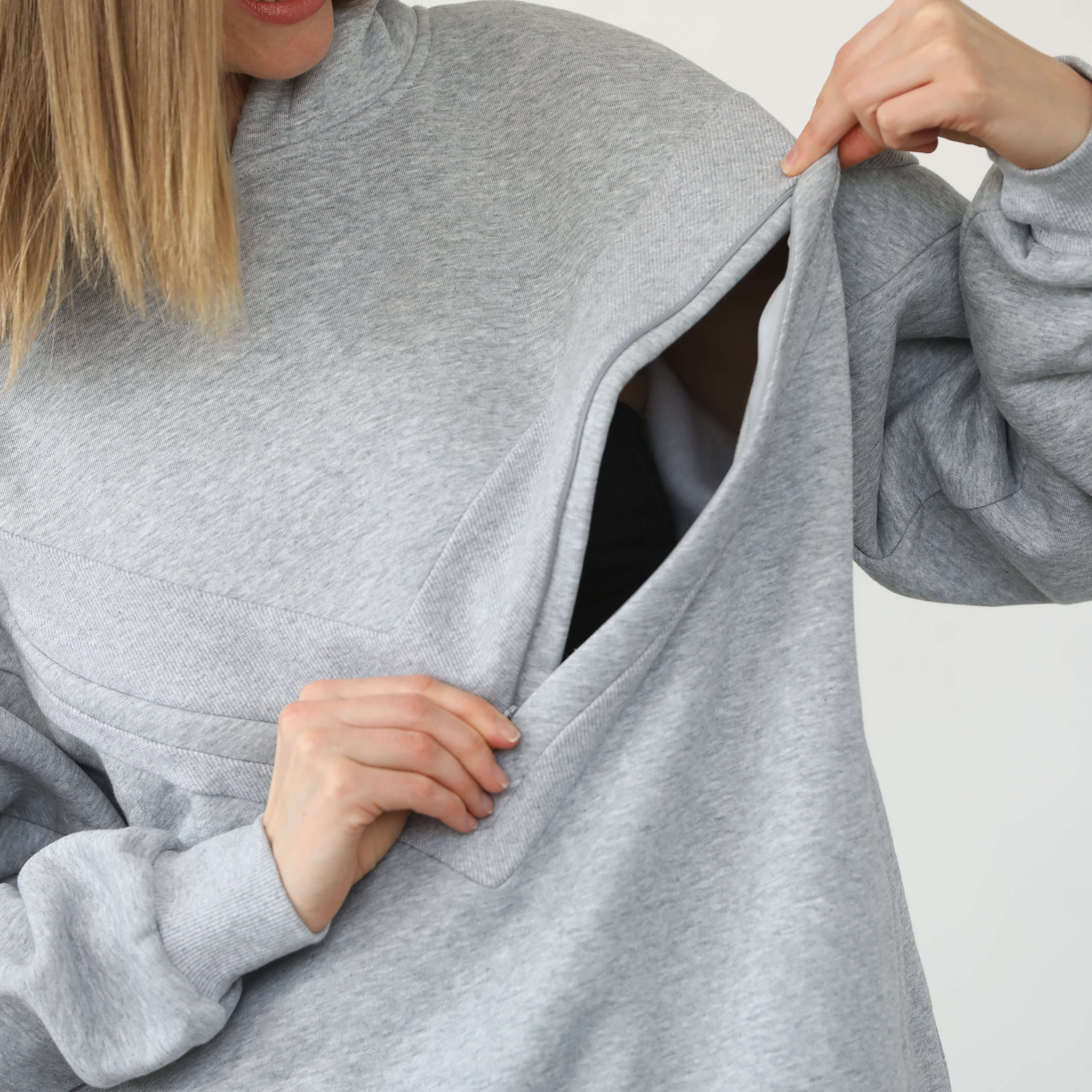 Isabella Ultra Soft Oversized Nursing & Pregnancy Hoodie (Heather Grey) | Milk & Baby