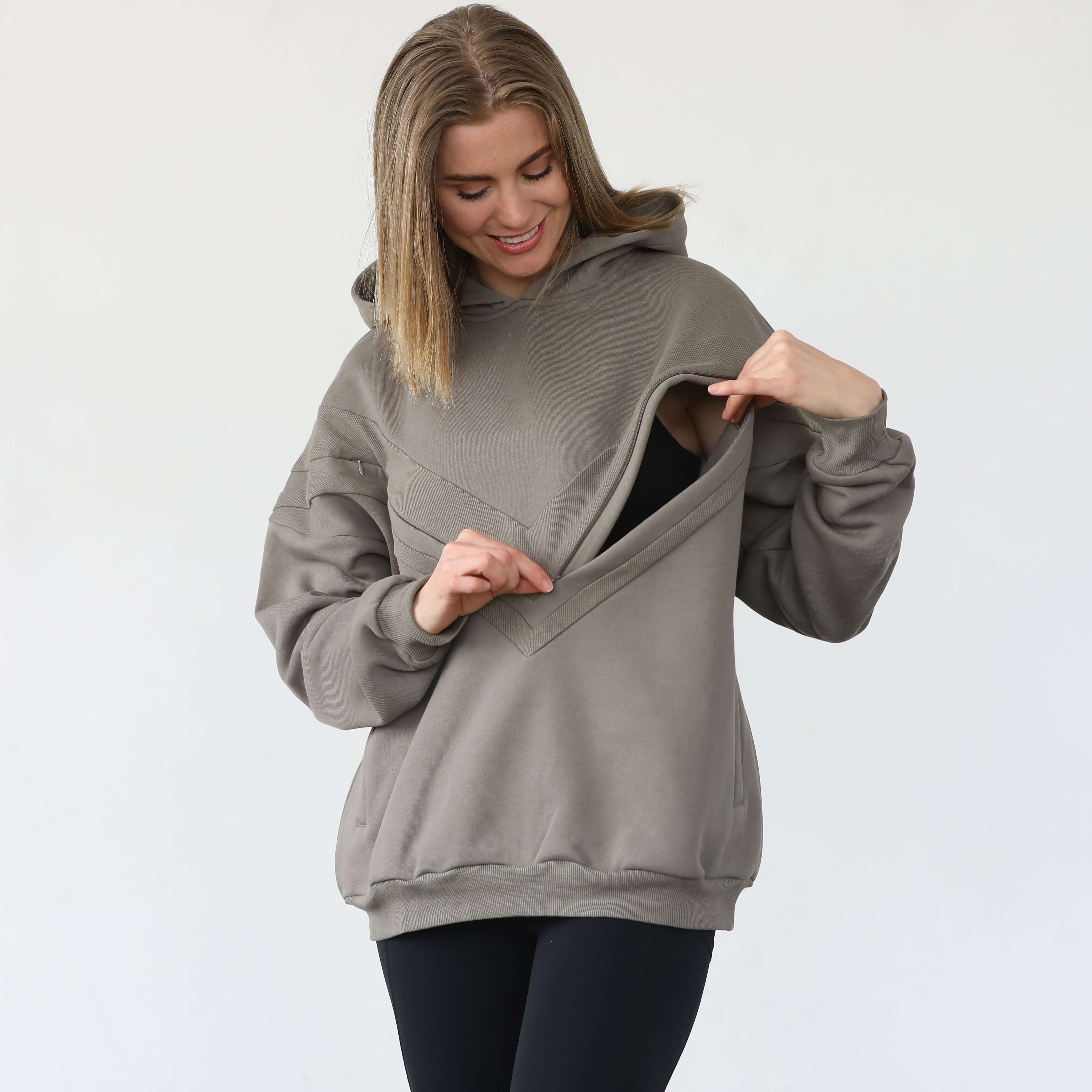Isabella Ultra Soft Oversized Nursing & Pregnancy Hoodie (Wood Ash) | Milk & Baby