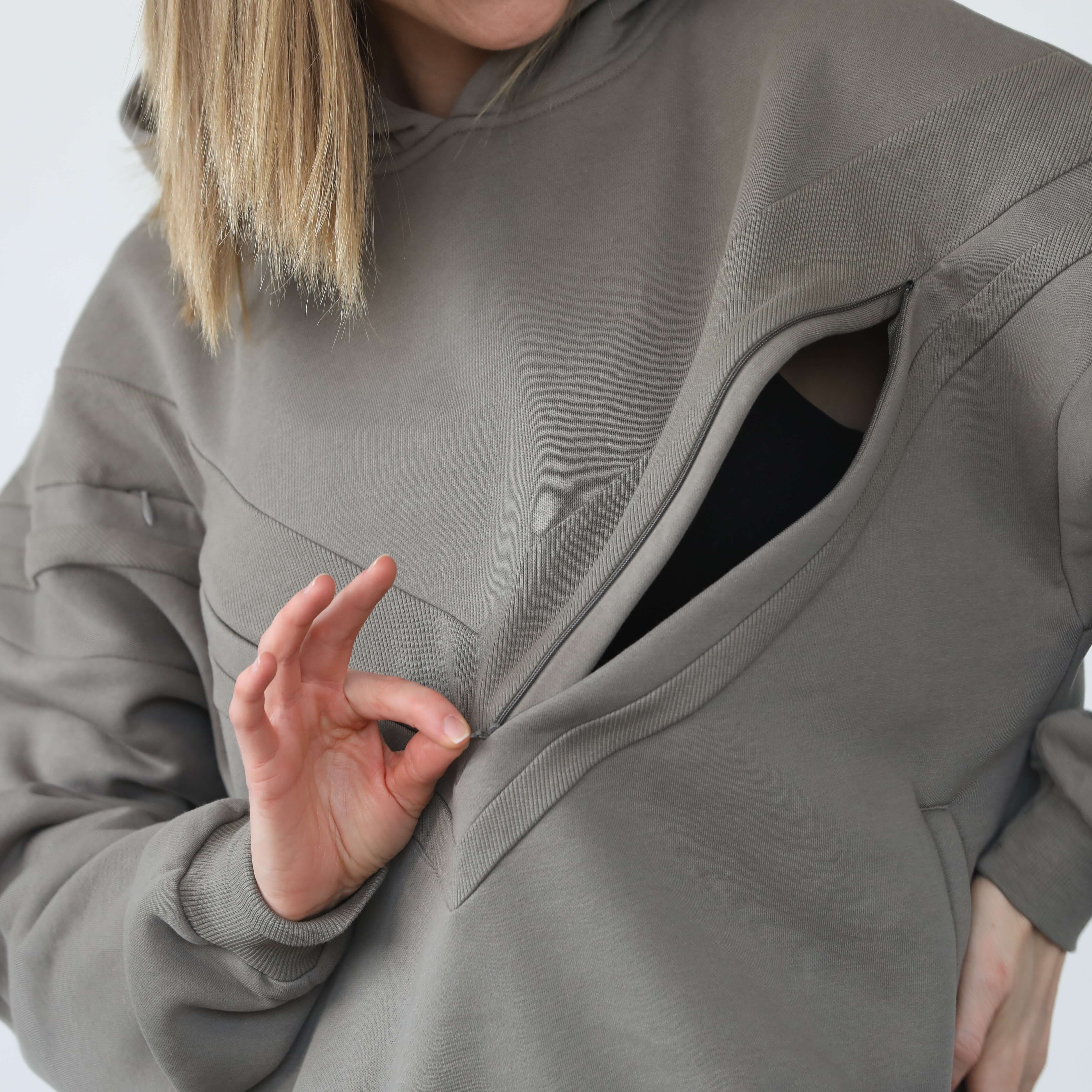 Isabella Ultra Soft Oversized Nursing & Pregnancy Hoodie (Wood Ash) | Milk & Baby