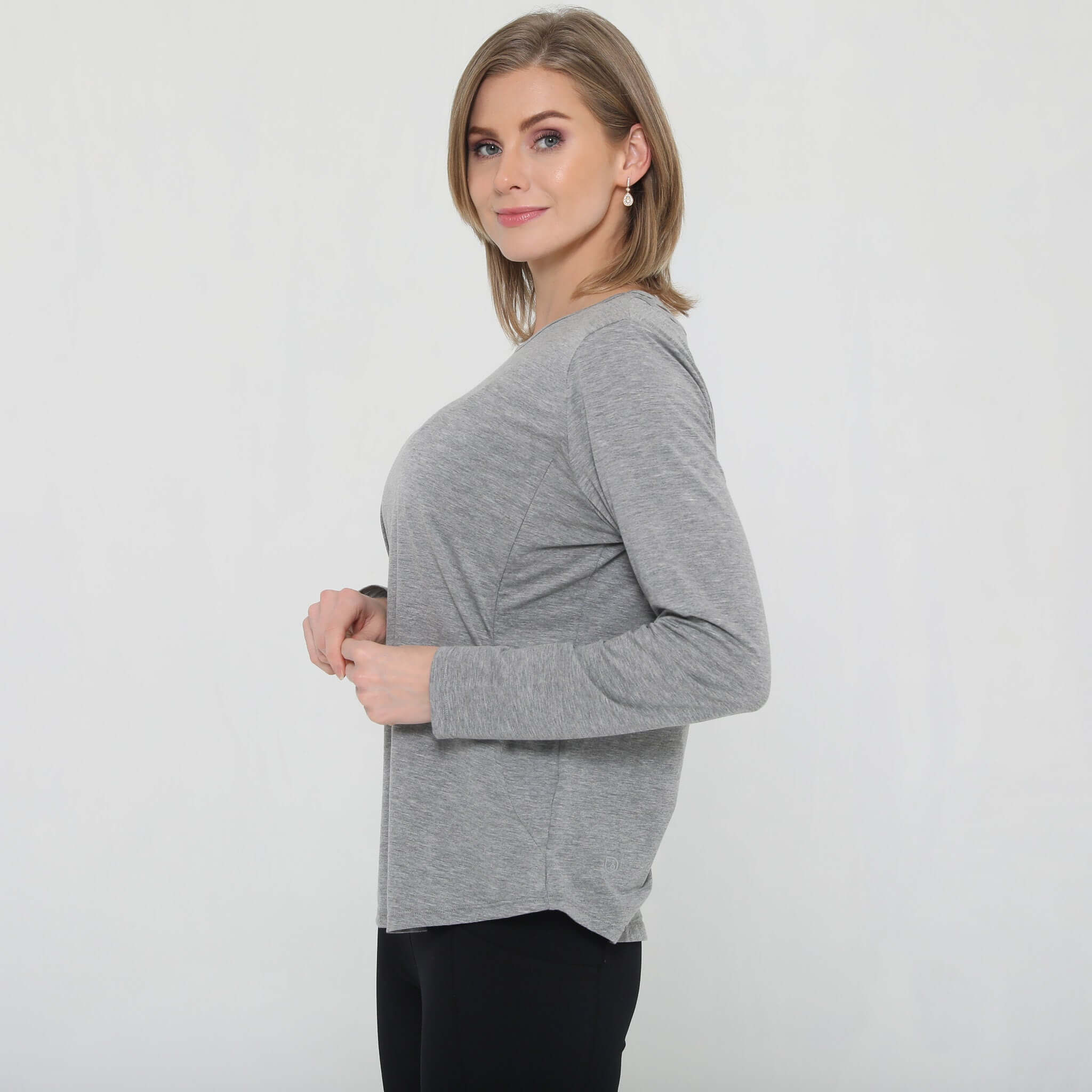 Harper Cross Back Long Sleeve Nursing Top | Heather Grey | Milk & Baby