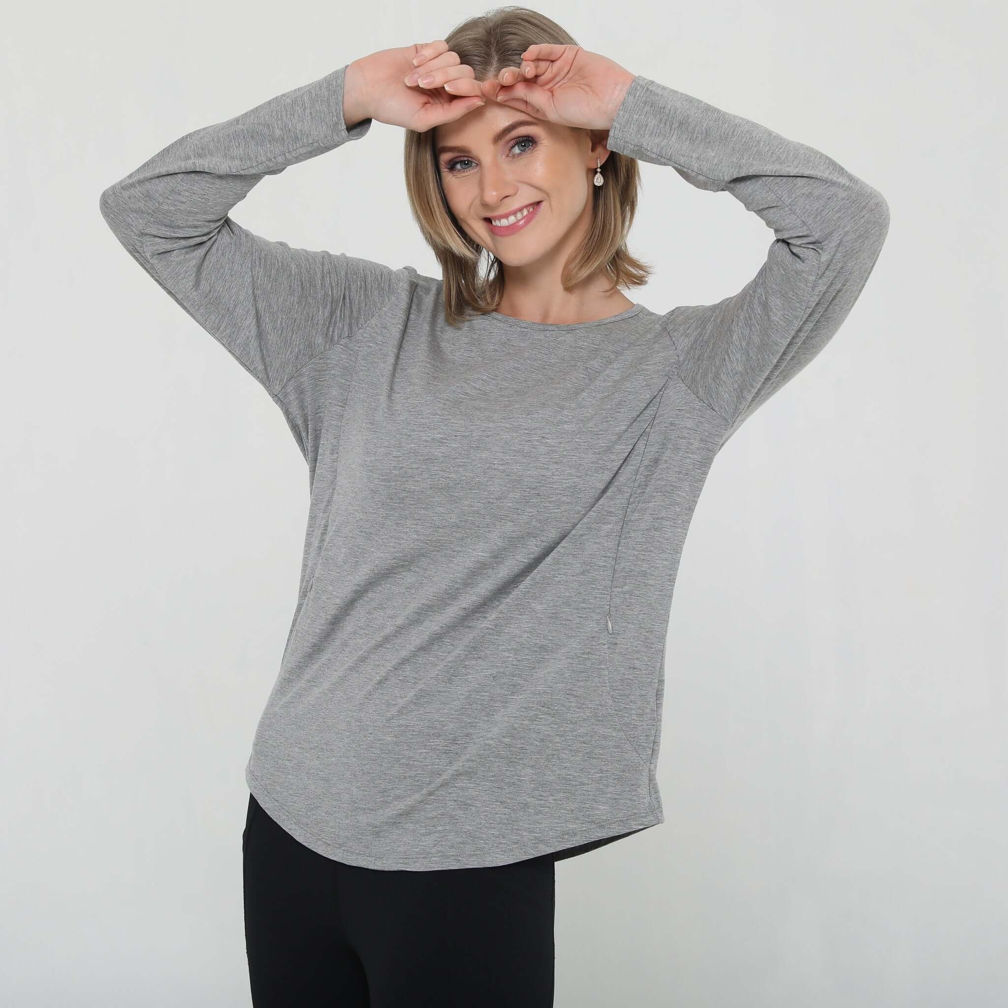 Harper Cross Back Long Sleeve Nursing Top | Heather Grey | Milk & Baby