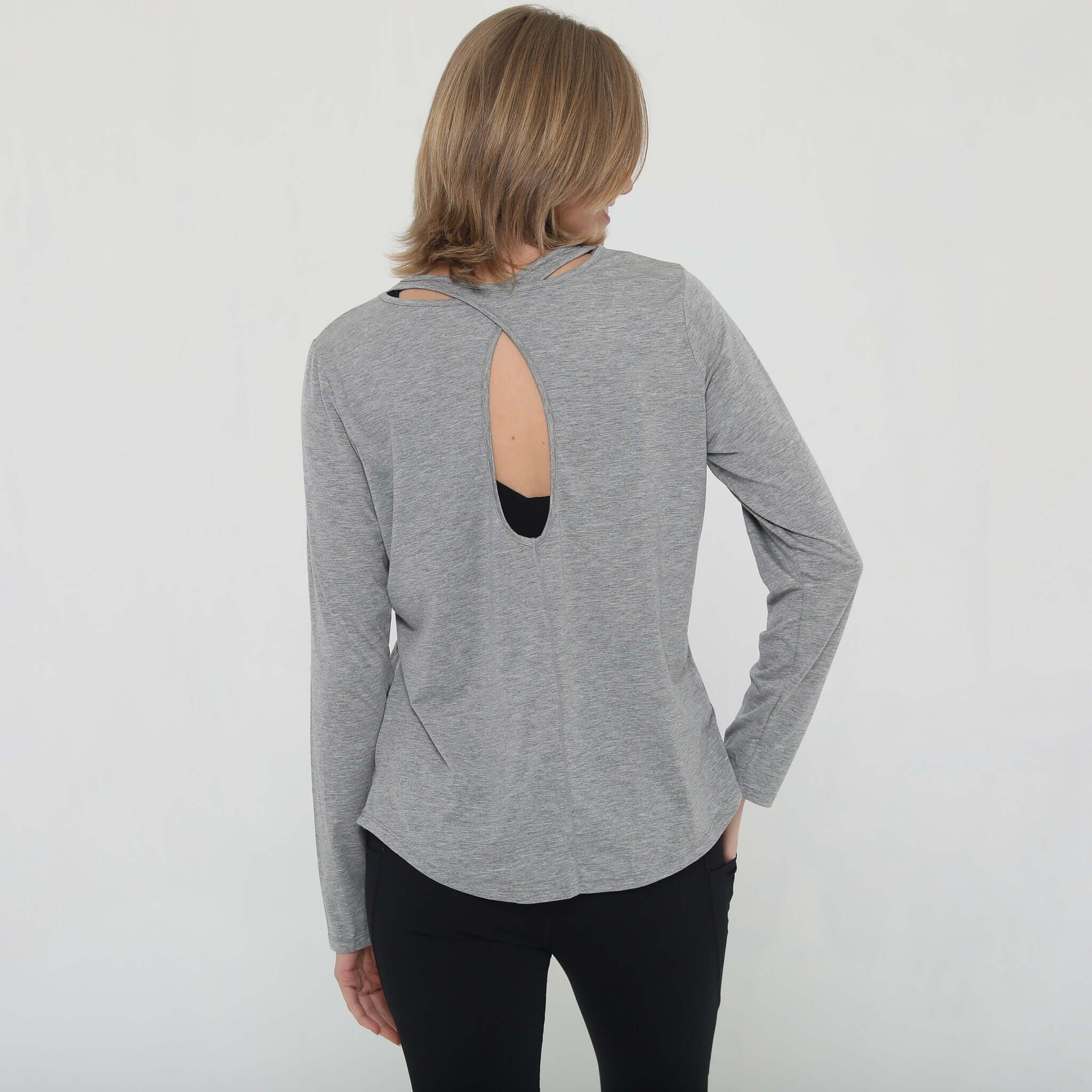 Harper Cross Back Long Sleeve Nursing Top | Heather Grey | Milk & Baby