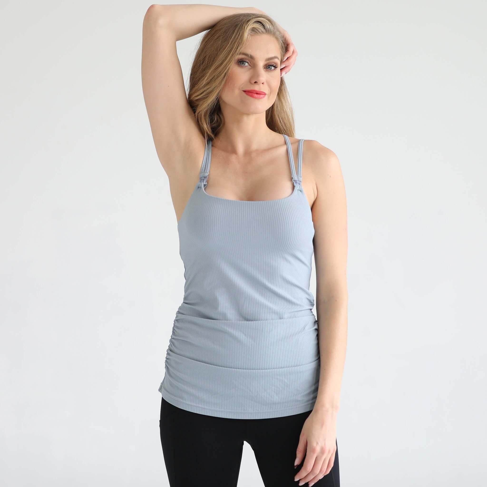 Sienna - Light Support Nursing Cami Bra (Ribbed Sky Mist) | Milk & Baby