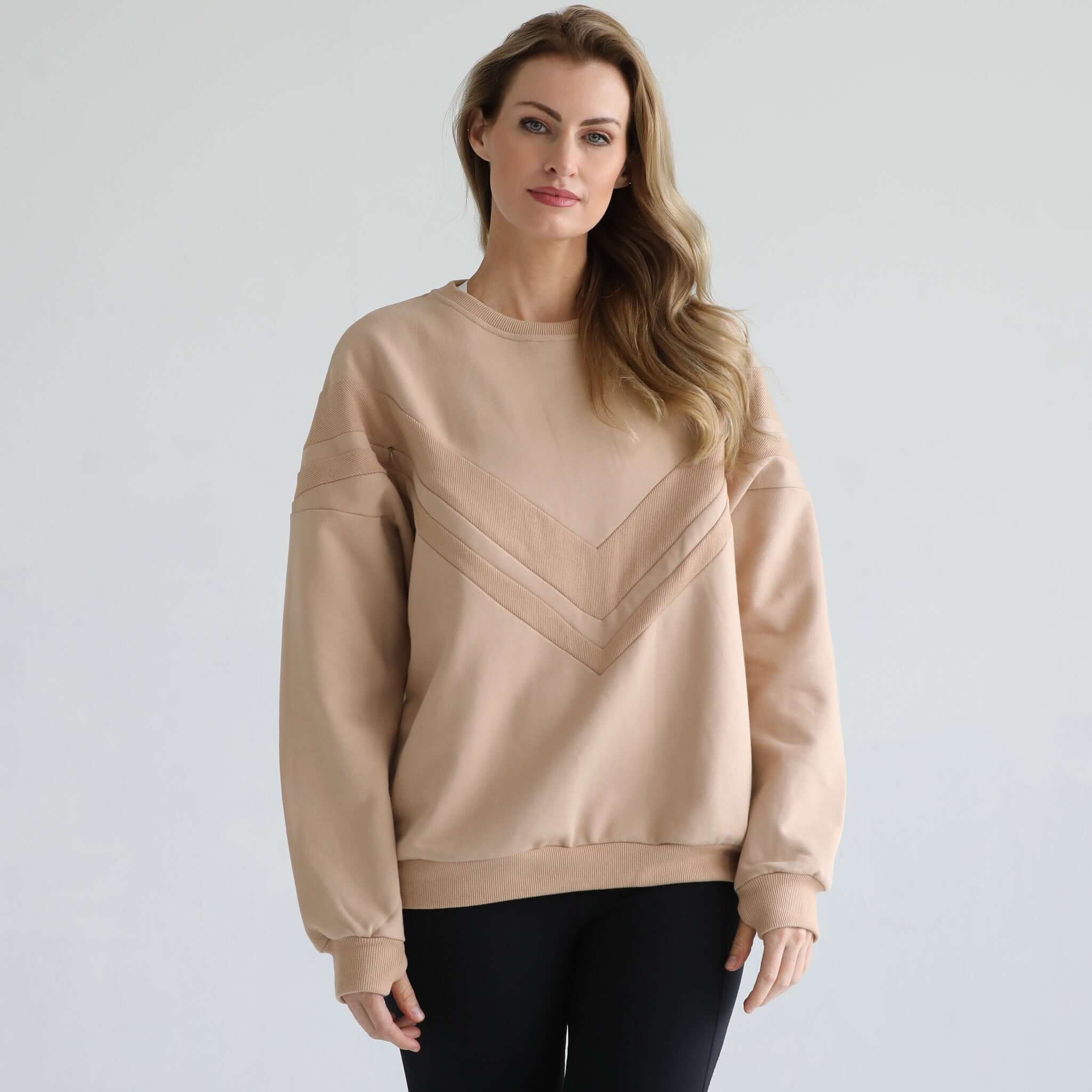 Isabella Oversized Nursing & Pregnancy Sweatshirt | Oatmeal | Milk & Baby