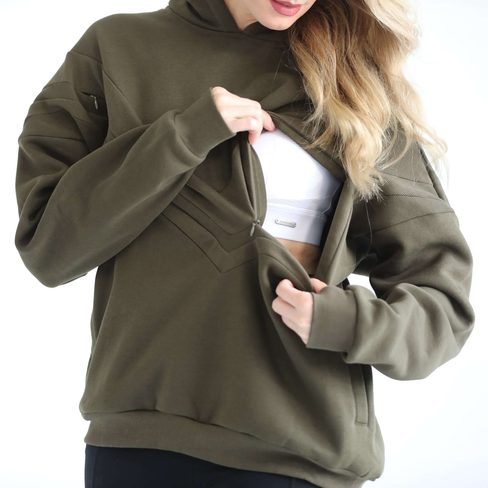 Isabella Ultra Soft Oversized Nursing & Pregnancy Hoodie (Olive Tree) | Milk & Baby