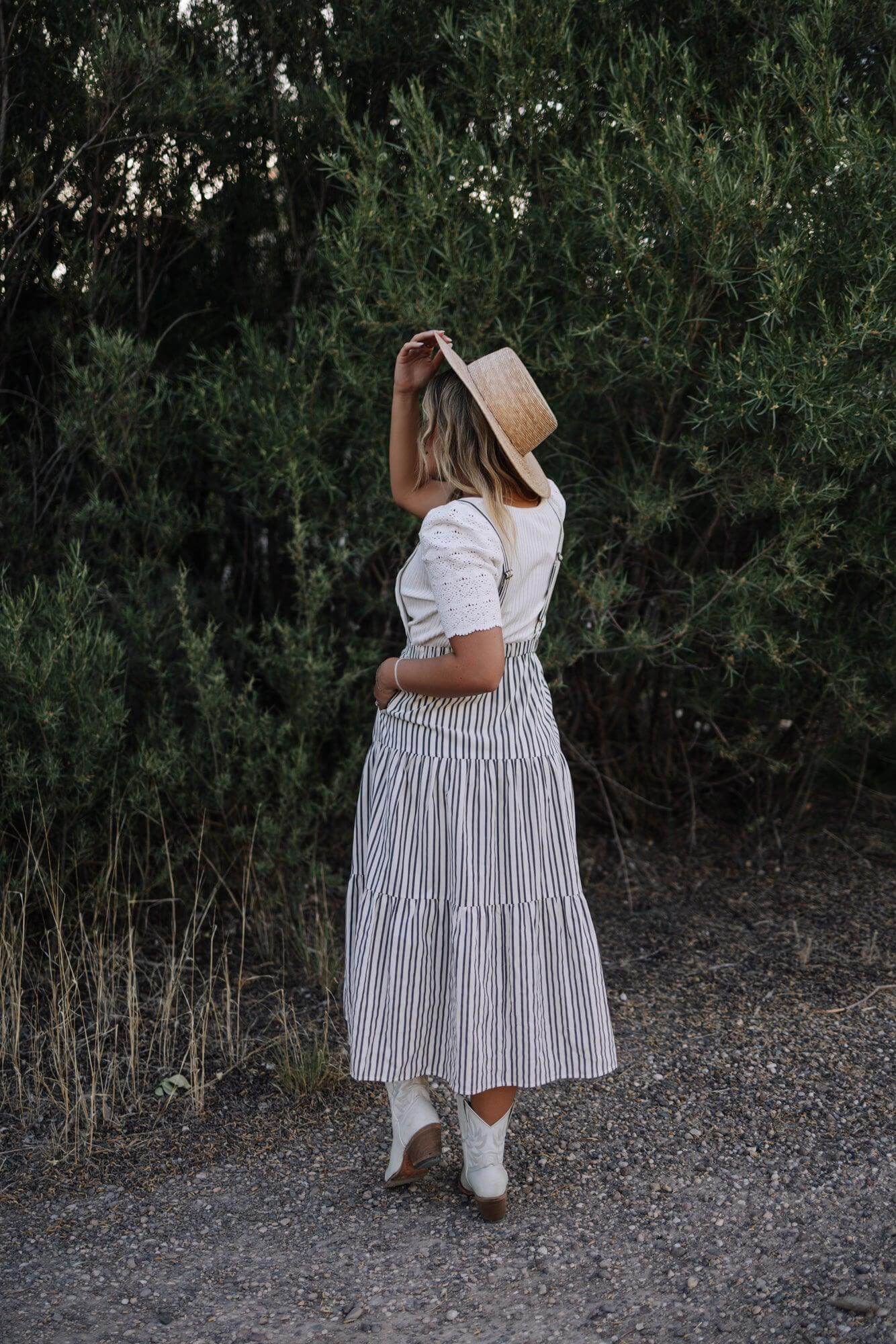 Elizabeth Overall Dress in Ivory Charcoal | Milk & Baby