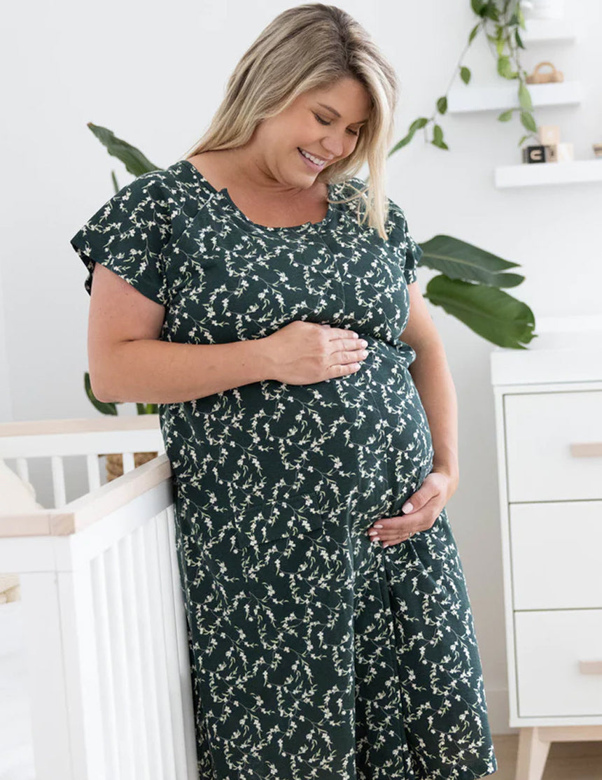 Universal Labor and Delivery Gown in Evergreen Blossom – Milk & Baby