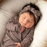 Cocoa Ribbed Knotted Newborn Gown Set | Milk & Baby