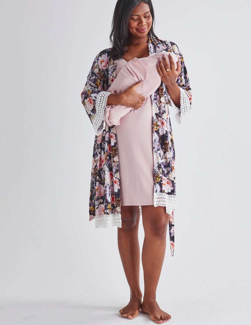 Clara Mommy Nightie & Robe Set + Matching Blanket Milk & Baby
