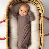 Cocoa Ribbed Knotted Newborn Gown Set | Milk & Baby