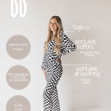 Black & White Wavy Checkerboard | Women's Bamboo Pajamas | Milk & Baby