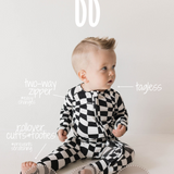Black & White Wavy Checkerboard | Bamboo Zip Pajamas | Milk & Baby
