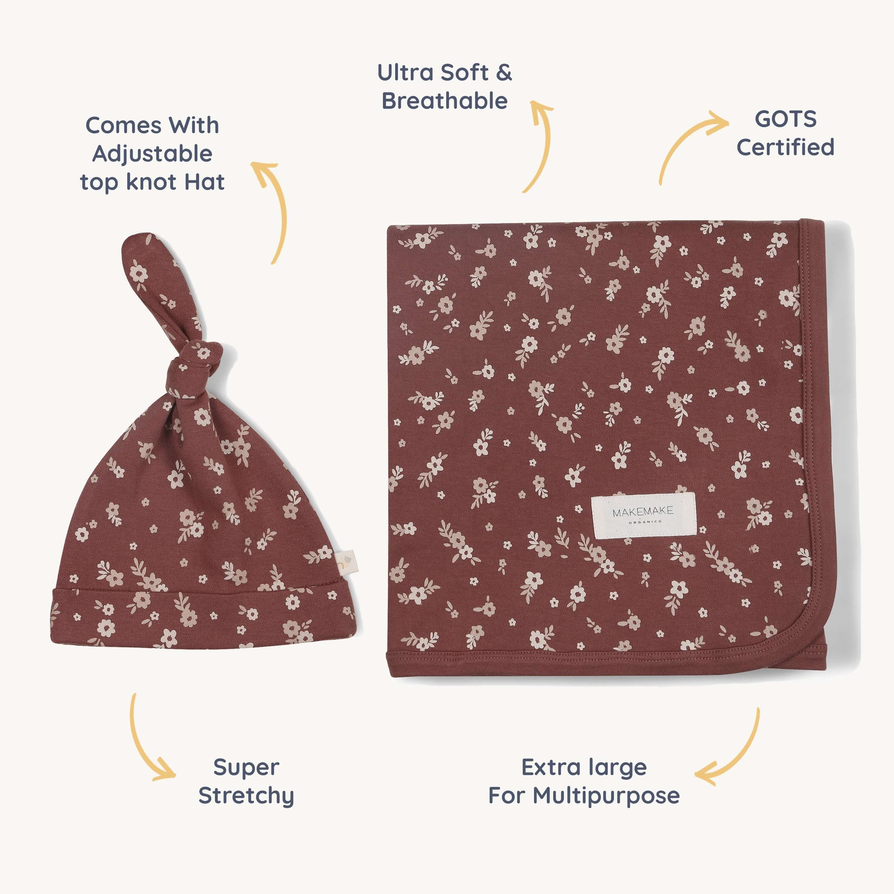Organic Swaddle Blanket & Hat | Winter Bloom | Milk & Baby