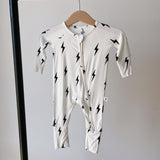 Bamboo Zip Pajamas | White & Black Lightning Bolt | Milk & Baby