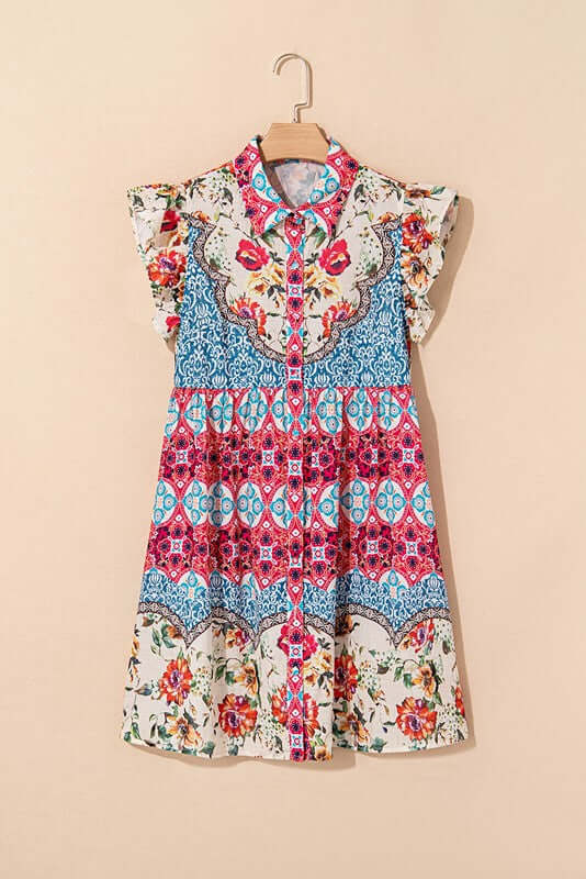 knee length dresses for ladies Rose Boho Floral Ruffle Mini Dress knee length dresses for ladies Rose Boho Floral Ruffle Mini Dress