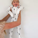 Bamboo Zip Pajamas | White & Black Lightning Bolt | Milk & Baby