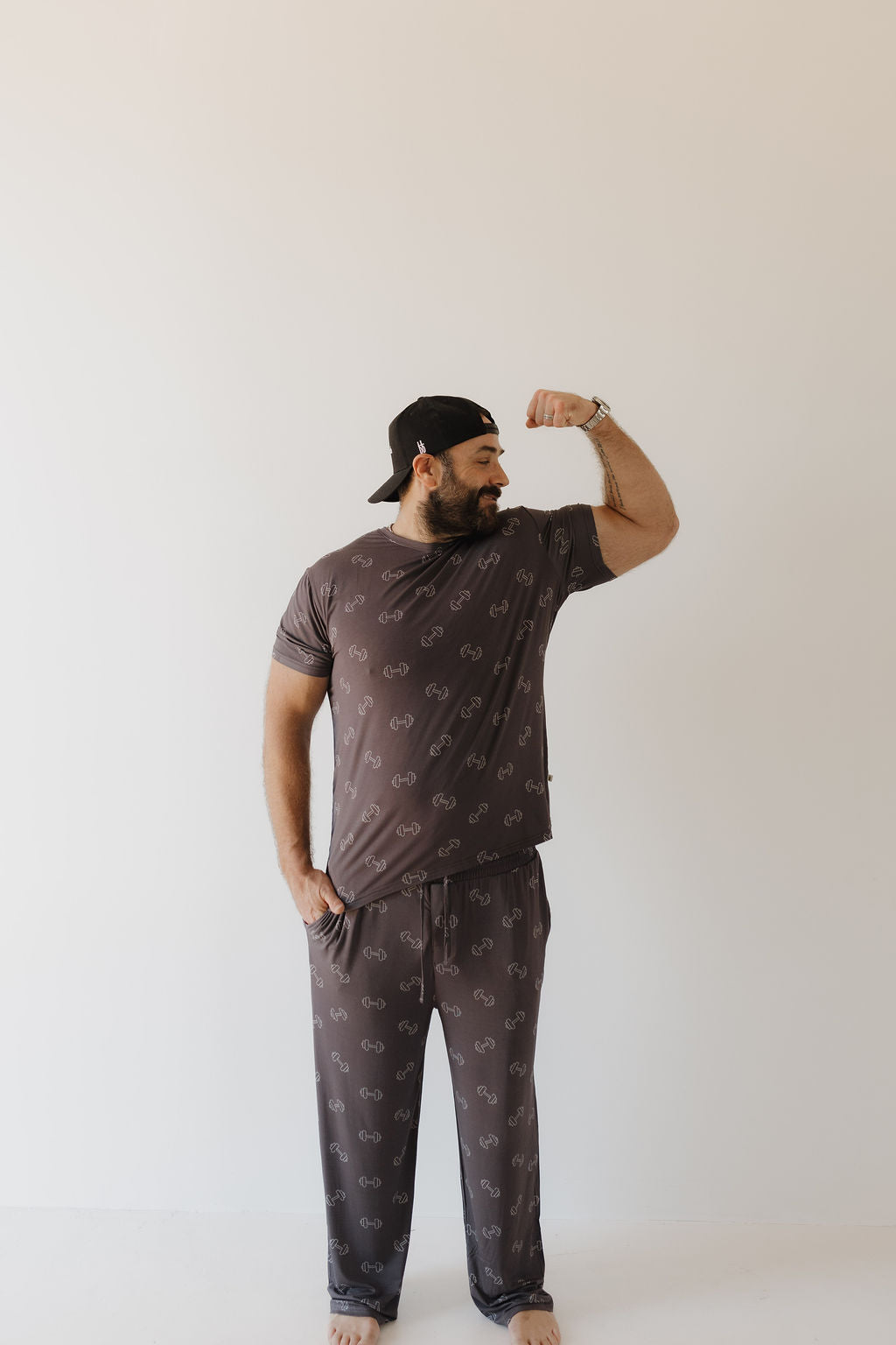 Charcoal Arm Day | Bamboo Men's Short Sleeve Pajama | Milk & Baby