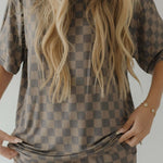 Faded Brown Checkerboard | Short Sleeve Women's Bamboo Pajama | Milk & Baby