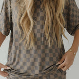 Faded Brown Checkerboard | Short Sleeve Women's Bamboo Pajama | Milk & Baby