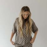 Faded Brown Checkerboard | Short Sleeve Women's Bamboo Pajama | Milk & Baby