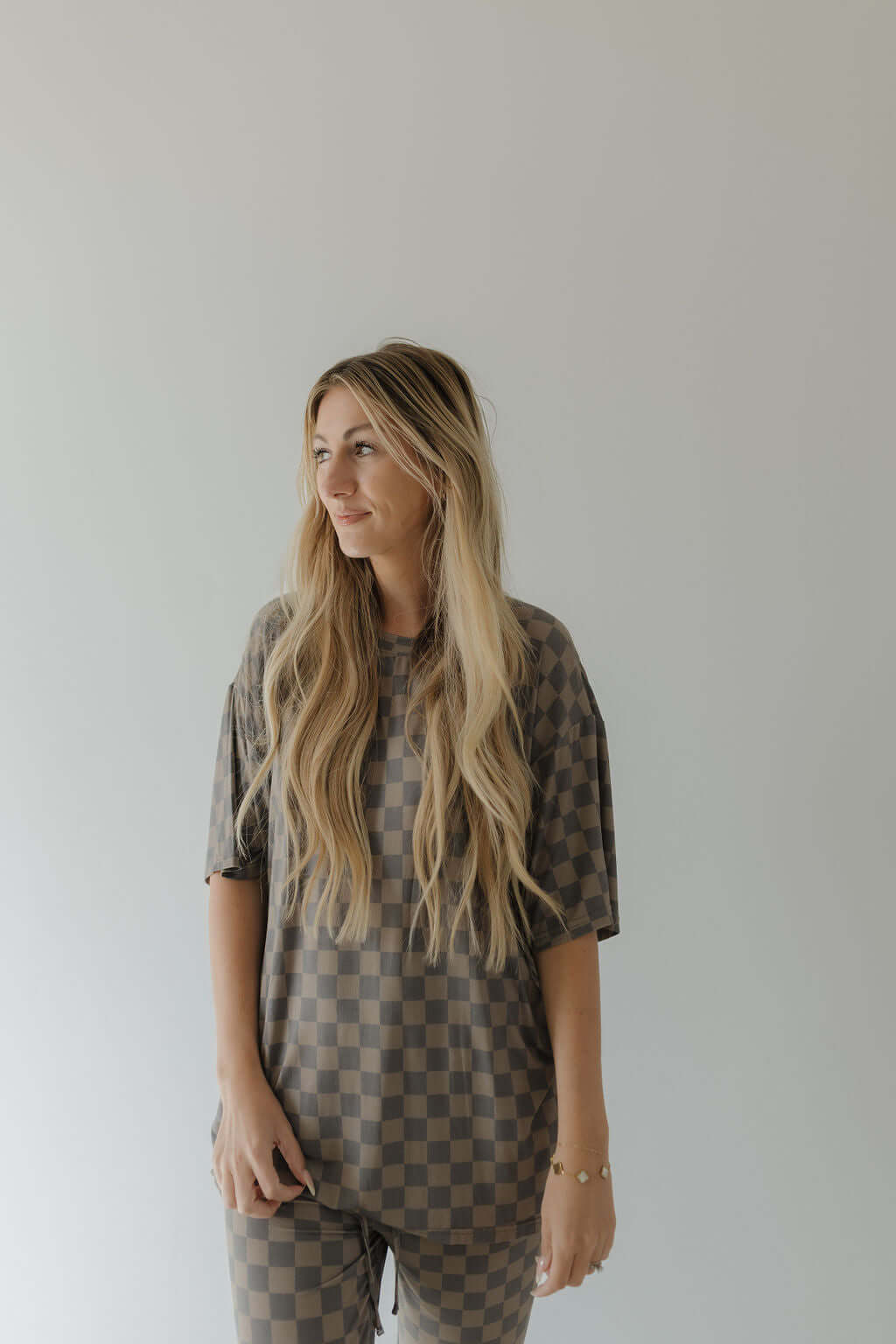 Faded Brown Checkerboard | Short Sleeve Women's Bamboo Pajama | Milk & Baby