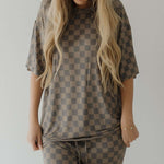 Faded Brown Checkerboard | Short Sleeve Women's Bamboo Pajama | Milk & Baby
