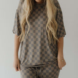 Faded Brown Checkerboard | Short Sleeve Women's Bamboo Pajama | Milk & Baby