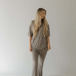 Faded Brown Checkerboard | Short Sleeve Women's Bamboo Pajama | Milk & Baby