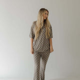 Faded Brown Checkerboard | Short Sleeve Women's Bamboo Pajama | Milk & Baby